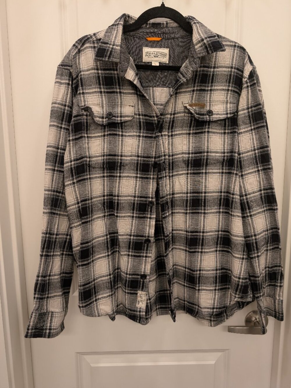 Field And Stream Shirt Mens XL Black White Plaid Flannel Outdoors Button Up